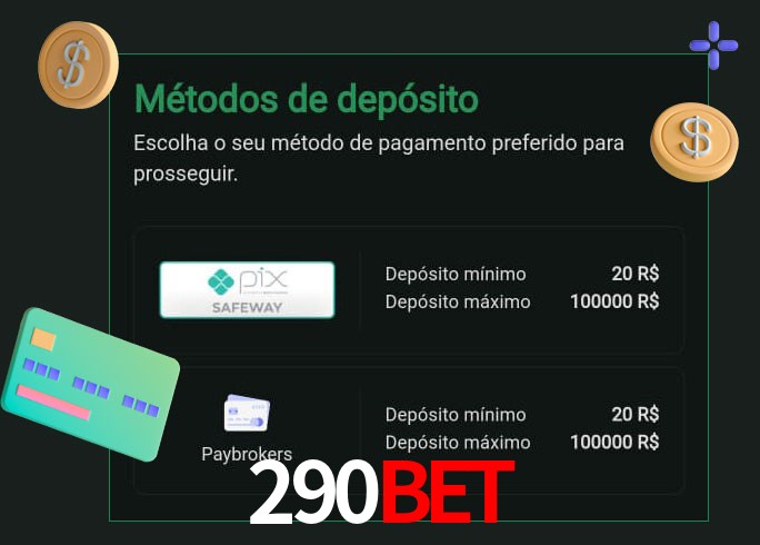 O cassino 290Bet oferece uma grande variedade de métodos de pagamento